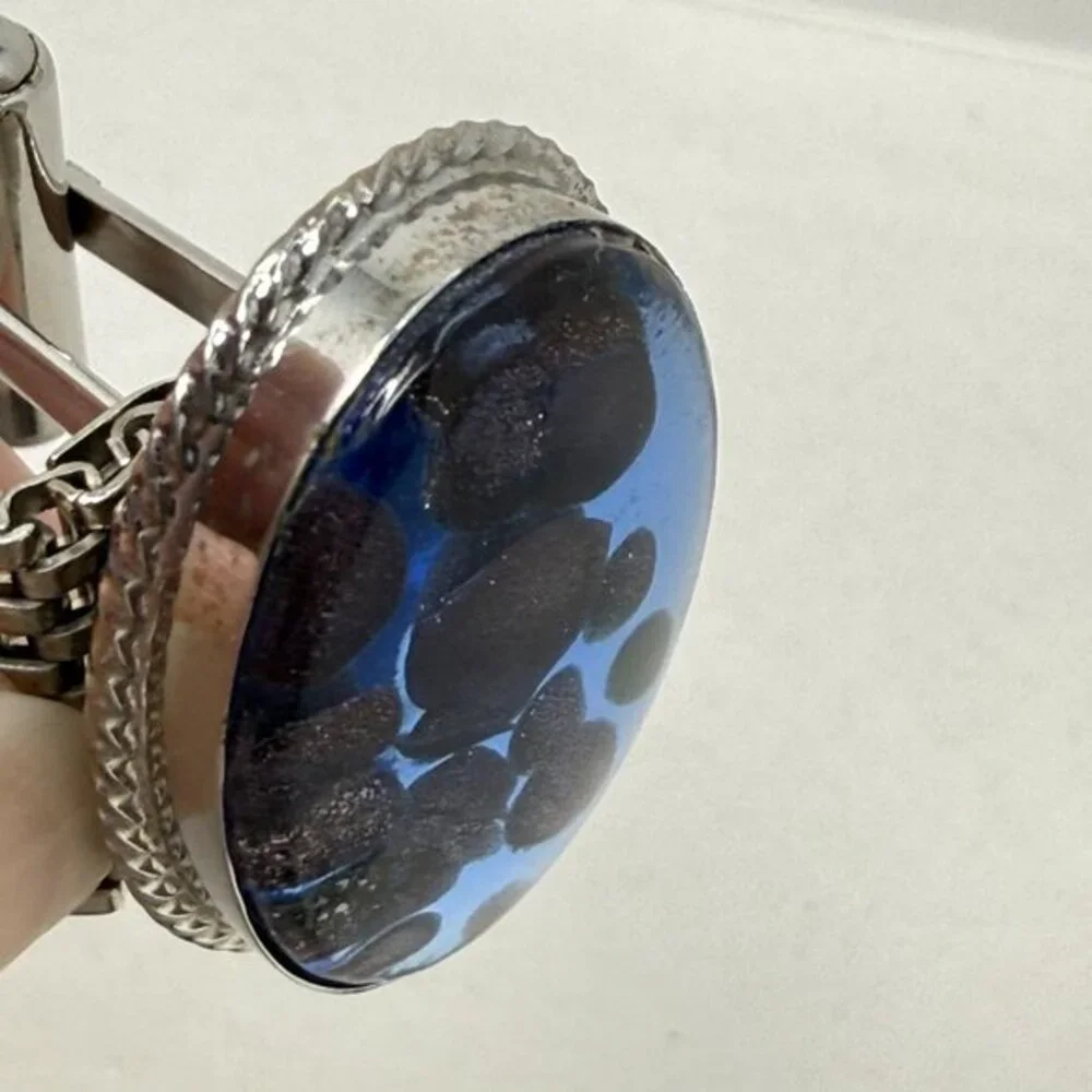 Dichroic Glass Cufflinks Light Blue Vintage Bubble Unique Round Men Formal Groom